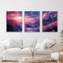 3 Piece Abstract Flower Wall Art Painting, Framed Bathroom Wall Art - Botanical Wall Decor Plant Picture Home Living Room Decoration - Neutral Botanical Plant Canvas Rustic Farmhouse Wall Art - Canvas Paintings Print Decor  Minimalist Decor Bohemian Artwork Canvas, Bathroom Office Framed Ready To Hang, Botanical Picture Modern Blossom Prints Artwork, For Living Room Bedroom  Farmhouse  Posters Pictures(Purple)