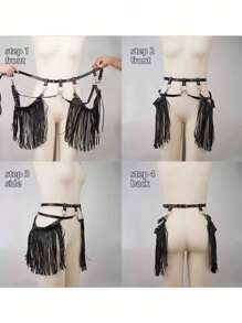 1 pièce Ceinture taille gothique noire en PU à franges pour femme de style occidental. Ceinture de danse ajustable de style punk cowgirl. Convient pour le streetwear, accessoire vestimentaire