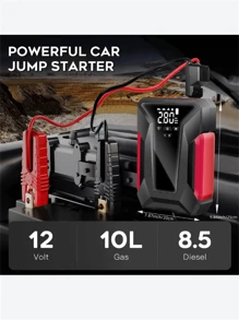 10000mAh Portable Powerhouse - Car Battery Jump Starter, 150PSI Tire Inflator, LED Display, Power Bank, LED Light, 12V Car Battery Booster For 4.0L Gasoline And 2.5L Do Engines, Emergency Roadside Kit