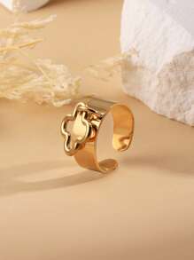 1pc Fashionable Asymmetrical Geometric Square Pendant Ring - Yellow Gold - View 3