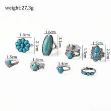 Vintage Geometric Turquoise Rings Set For Women Silver Color Ring Female Bohemian Jewelry - Silver - View 3