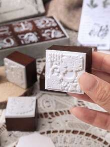 10pcs/27pcs Vintage Flower & Number Pattern Wooden Stamps, Delicate Flower And Grass Pattern Engraved Stamps, Scrapbook Decoration, DIY Handbook Greeting Card Decoration, Gifts For Friends