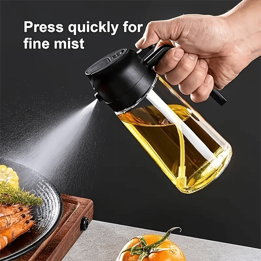 1/4pcs 2-In-1 Portable Oil Sprayer And Dispenser, Olive Oil Spray Bottle And Pourer, 15.89 Oz Plastic Kitchen Oil Mister Bottle For Cooking, Grilling, Air Fryer, Baking, Salad