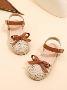 女婴针织镂空平底凉鞋 - 杏色 - 查看 4