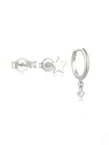 Bộ hoa tai Zirconia bóng hình học đơn giản, có thể xếp chồng, bạc Sterling 925, phong cách thiết kế cổ điển và thanh lịch, thích hợp để đeo hàng ngày, lựa chọn tốt nhất làm quà tặng sinh nhật cho phụ nữ - Bông tai nhỏ nhắn hình ngôi sao năm sao - Xem 4