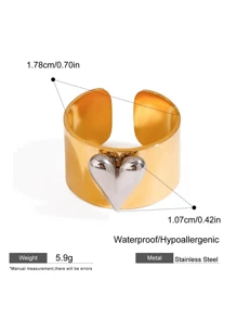 Minimalism Gold And Silver Color Large Heart Cocktail Ring Adjustable Y2k Heart Cuff Ring In Two-Tone Mixed Metals Jewelry - Gold - View 13