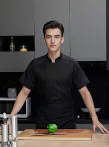 透气厨师服短袖，网眼袖设计，舒适，适合厨师、厨房、烹饪、面包店、酒店、餐厅、餐饮、夏季短袖制服