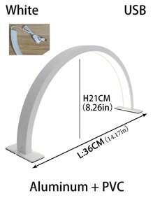 LED 1pc White/Pink Half Moon Nail Table Lamp, 14.1 Inch / 20.4 Inch Size Fill Light, Linear Monochrome Dimming, For Nail, Dresser, Reading Night Lights