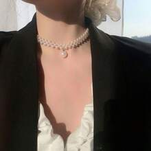 1 szt. Nowy naszyjnik z sztucznych pereł, minimalistyczny design, delikatny naszyjnik typu choker, modny łańcuszek obojczykowy - Biały - Zobacz 5