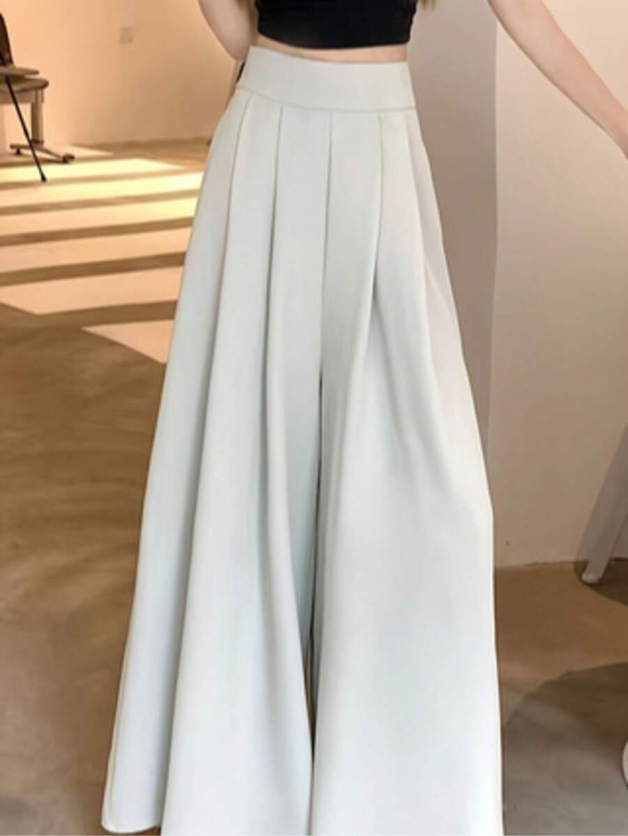 Oversized Wide-Legged Pants Women High Waist Thin Glutinous Pants Commuter Workplace Daily Casual Dragging Pants Spring Spring Draping Pants - 藍色 - 查看 1