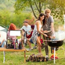 BBQ And Grill Caddy With Paper Towel Holder, Iron Steel Handle & 4 Hooks – Camper Accessories Condiment Caddy – Plates, Cutlery And BBQ Organizer For Camping Outdoor Grilling Tool Accessories