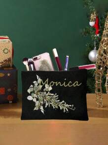 New Cosmetic Bags, Custom Text Cosmetic Bags, Can Be Customized To Your Unique Design, Lightweight Canvas Zip Cosmetic Bags Are Also Great For Buying Coin Purses, Pencil Cases, Perfect For Shopping, Dating, Vacation, Travel, Festivals, Parties, Or As Gifts, Makeup Bag, Travel Accessories,Summer Outing Items