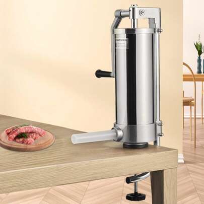 Manual Sausage Stuffer, 2.5 L / 6 LBS Horizontal  Sausage Machine, 5LBS/3L Or  2.5LBS/1.5LBS  Or  2 L/5  Or  7 L/15LBS Or 10 L/22LBS  Or  15 L/30LBS  Vertical Sausage Stuffer With U-Type Or G-Type Clamp, Made Of 304 Stainless Steel, Includes 2-8 Stuffing Tubes, For Home Kitchen Restaurant Commercial