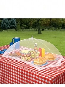 1 pieza Cubierta de comida con borde de encaje blanco, apta para picnic, uso doméstico, carpa de malla blanca para comida, cubierta de tazón plegable, para picnic, barbacoa, cocina, fiesta, mantel cubierta de polvo para camping