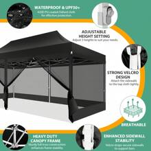COBIZI 10x20 Canopy Tent, Heavy Duty Pop Up Canopy With Sidewalls, Waterproof Easy Setup Canopy With Mosquito Netting, Outdoor Instant Screen Tents For Parties, Wedding With Roller Bag - Black - View 10