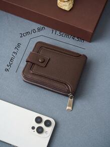 HOVI'S New Lychee Texture Men Short Button Wallet Horizontal Zipper Multi-Functional Card Holder Clip Coin Purse Gift - Brown - View 9