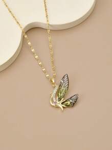 1 件水钻蝴蝶翅膀不锈钢奢华女士项链 - 金黃色 - 查看 8