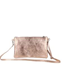 Girly Handbags Womens Genuine Italian Metallic Leather Clutch Bag Purse Wristlet Handbag - Champagne - View 4