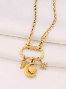 1 pieza Collar de mujer con colgante de luna y corazón, con hebilla de cierre de acero inoxidable, collar de cadena con dijes de flores, regalo del Día de San Valentín