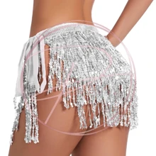 Women's Party Skirt Fringe Sequin Sequins Carnival Belly Dance - Bạc - Xem 3
