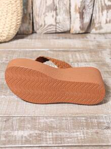 Sandálias Plataforma Casuais de Lã de Carneiro Entrelaçadas à Prova d'Água para Mulheres, com Sola Grossa, Confortável e Versátil para Verão, Férias e Uso Diário