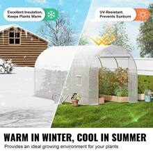 Walk-In Tunnel Greenhouse, 29.5x9.8x6.6 Ft Or 29.2x9.7x6.5 Ft Or 27.4x9.5x7.4 Ft Or 14.6x6.4x6.3 Ft Or 9.6x6.4x6.2 Ft Or 19.4x9.7x6.5 Ft Or 11.3x6.4x6.3 Ft Hoop House With Galvanized Steel Frame, PE Cover, Zipper Door, 12 Windows For Outdoor Use - 9.6x6.4x6.2 ft, White PE Cover, Roll-up Zipper Door and 6 Windows - 查看 4