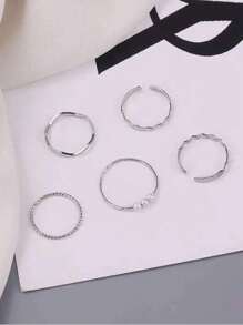 5pcs/Set Elegant Minimalist Wavy Shape Rings For Women, Personalized Versatile Jewelry Gift For Daily Wear, Spring - Ring Set - View 2