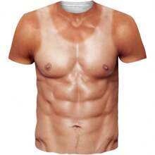 Men's T-Shirt Short Sleeve T-Shirt For Men 3D Fake Abs T Shirts Shredded Chest Printed Short Sleeve Costume Novelty Tees Shirt Unisex Soft Fabric, Breathable, Comfortable Short Sleeve T-Shirts Perfect For Summer - B:肌肉胸-22 - 查看 1