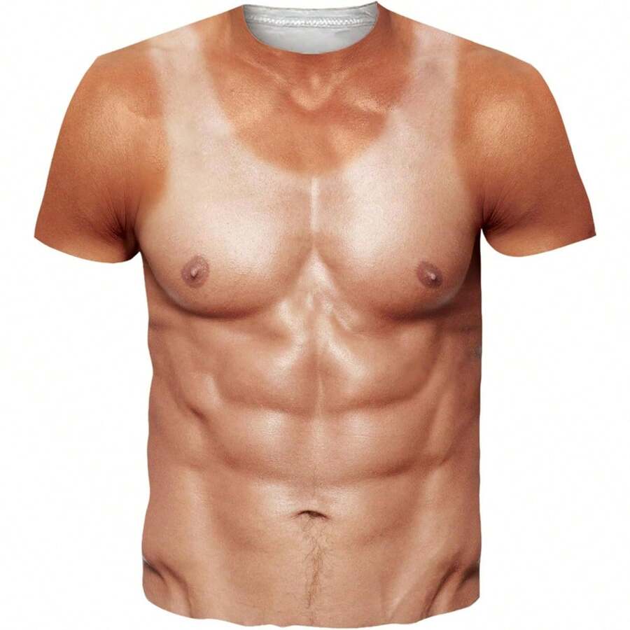 Men's T-Shirt Short Sleeve T-Shirt For Men 3D Fake Abs T Shirts Shredded Chest Printed Short Sleeve Costume Novelty Tees Shirt Unisex Soft Fabric, Breathable, Comfortable Short Sleeve T-Shirts Perfect For Summer - B:肌肉胸-22 - 查看 1