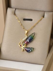 1 件水钻蝴蝶翅膀不锈钢奢华女士项链 - 金黃色 - 查看 11