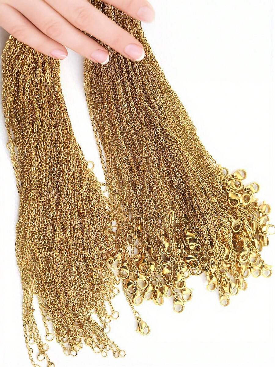 10/50/100pcs Stainless Steel 18K Gold Plated Necklace Chain, Anti-Tarnish Fine Delicate Chain, Jewelry Making Supply - 50cm - View 1