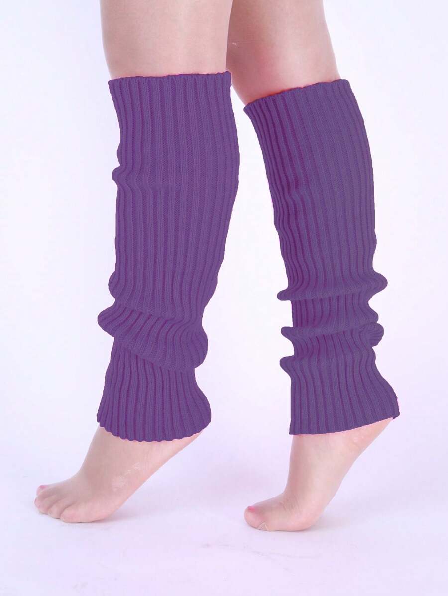 1 par de calentadores de piernas tejidos, de estilo sencillo y moda casual para uso diario, cómodos - Morado - Ver 1