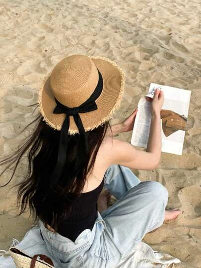 2025 Summer Women's Bohemian Straw Hat High UPF 50+ Sun Protection - Hand-Woven Foldable Beach Hat For Outdoor Travel, Wide Brim Elegant Design With 4 Color Options