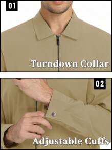 KEFITEVD Men's Lightweight Water Resistant Windbreaker Full Zip Up Laydown Collar Jackets Light Casual Coat With Zip Pockets - Màu Khaki - Xem 5