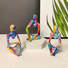 Resin Thinker Statue Colorful Art Abstract Sculpture, Modern Home Decor Accents Large Graffiti Collectible Figurines
