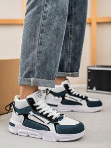 High Top Casual Sneakers For Men, Personalized Color Blocking Letter Print Dual Shoelace Design, Fashion Street Style, Comfortable Walking, Non-Slip Skate Shoes - White Orchid - View 8