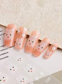 2 piezas de pegatinas de uñas con diseño lindo de gato blanco, estética kawaii de gato, decoración de manicura estilo Y2K coreana, calcomanías deslizantes DIY