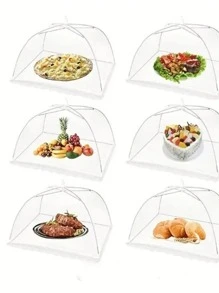 1 pieza Cubierta de comida con borde de encaje blanco, apta para picnic, uso doméstico, carpa de malla blanca para comida, cubierta de tazón plegable, para picnic, barbacoa, cocina, fiesta, mantel cubierta de polvo para camping