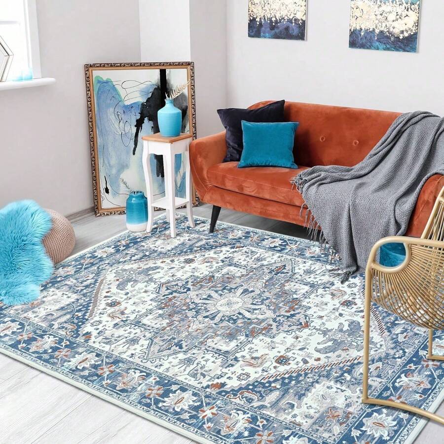 Homore Washable Vintage Area Rug Bohemian Decorative Rug, For Living Rooms, Bedrooms, Offices & Porches Front Door Entrances, Gift Giving, Home Décor,Non-Slip &Durable - Màu be - Xem 1