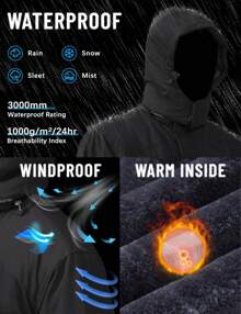 KEFITEVD Winter Jacket Men's Water-Resistant Fleece Jacket Snow Ski Jacket Military Tactical Jacket Coat Parka Hood Raincoat Ski Outfits - Black - View 4