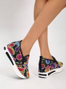 Women's Platform Wedge Sneakers 2025 Spring/Summer New Fashion Versatile Mesh Breathable Flat Comfort Sandals (Shoe Upper Pattern Random) - Black - View 3