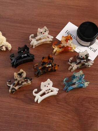 1 件可爱猫咪亚克力水钻装饰发爪夹，甜美发爪刘海发饰，爪夹，发夹，发夹