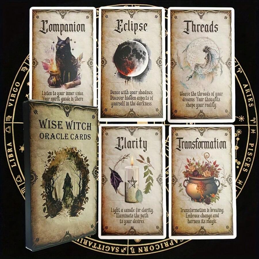 1 pezzo Saggezza delle streghe Carte divinatorie - Gioco di carte | Gioco di divinazione e di lettura del futuro a grandezza naturale | Sblocca la conoscenza interiore | Età 14+ | Ottimo per principianti di tarocchi | Ottimo gioco per feste - Multicolore - Visualizzare 1