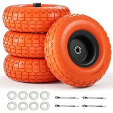 4.10 3.50-4 Tire And Wheel, 10 Inch Flat Free Tires 4 Pack With 5/8" Axle Bore Hole And Double Sealed Bearings, For Dolly Tires/Hand Truck Tires/Dump Cart Tires - 橘色 - 查看 1