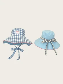 1pc Women's Plaid Casual Polyester UPF Sun Protection Reversible Bucket Hat, Suitable For Spring/Summer
