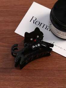 1pc Cute Cat Acrylic Rhinestone Decor Hair Claw Clip, Sweet Hair Claw Bangs Hair Accessories,Claw Clips,Hair Jaw Clip,Hair Clutch