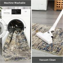 Alfombra abstracta lavable, alfombra lavable a máquina, alfombra suave de pelo corto, resistente a las manchas, alfombra decorativa para interiores, decoración del hogar, alfombra de oficina, alfombra de piso de estilo rústico para decoración de dormitorio y cocina - Camello azul - Ver 9