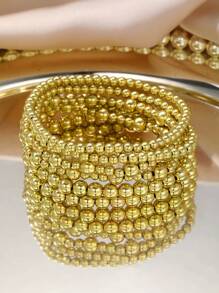 Set de 6 pulseras de cuentas simples para mujer, adecuadas para vacaciones, citas, regalos y combinación diaria