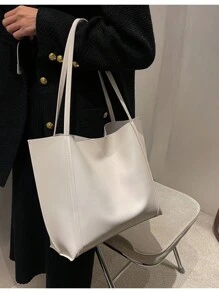 Casual Versatile Simple Large Capacity Shoulder Tote Bag - White - View 4