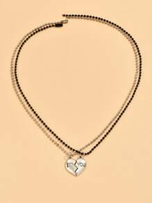 2 piezas Collar con colgante de corazón romántico, regalo de pareja para fiestas y uso diario - Multicolor - Ver 4